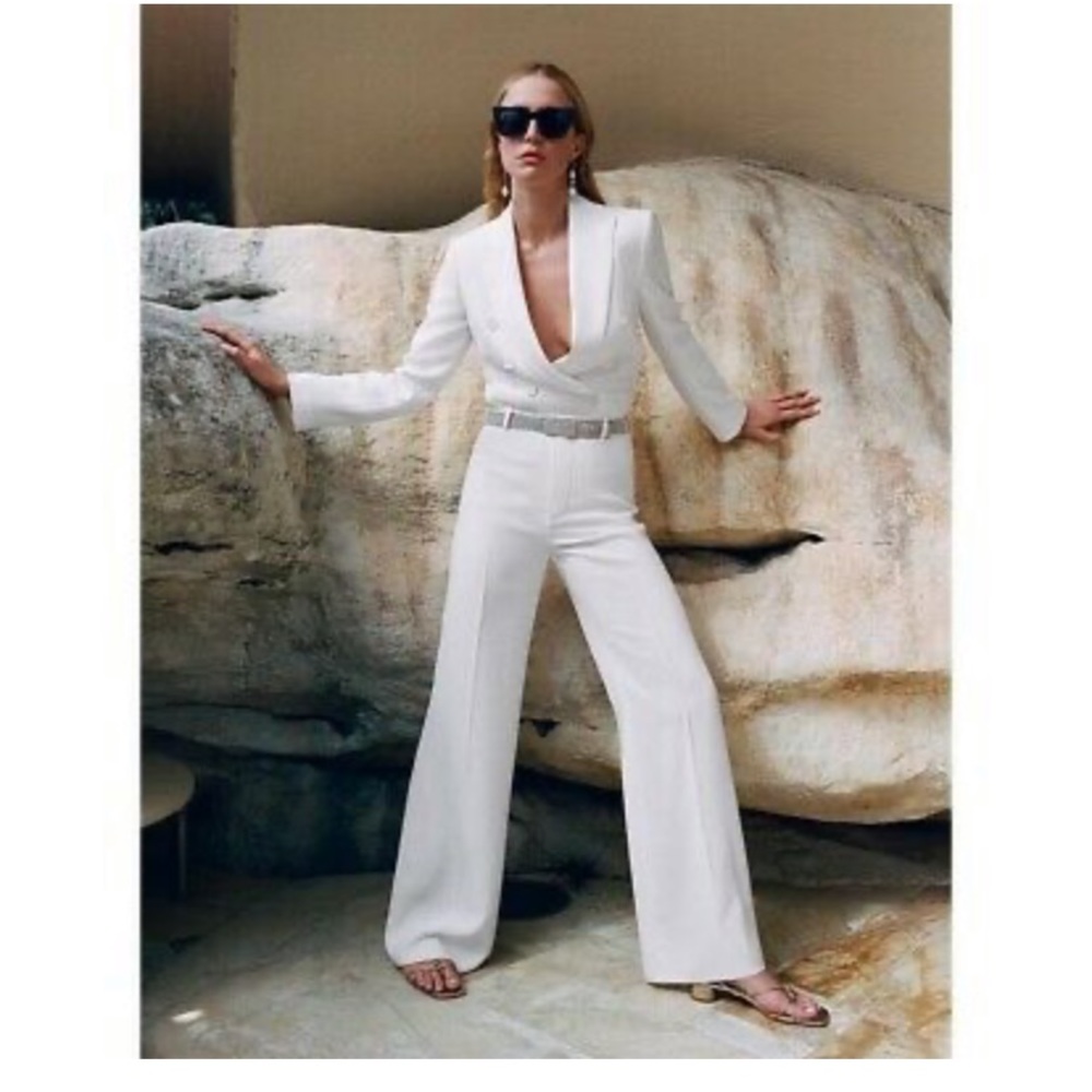 NWT Zara high waisted WHITE wide leg pants
